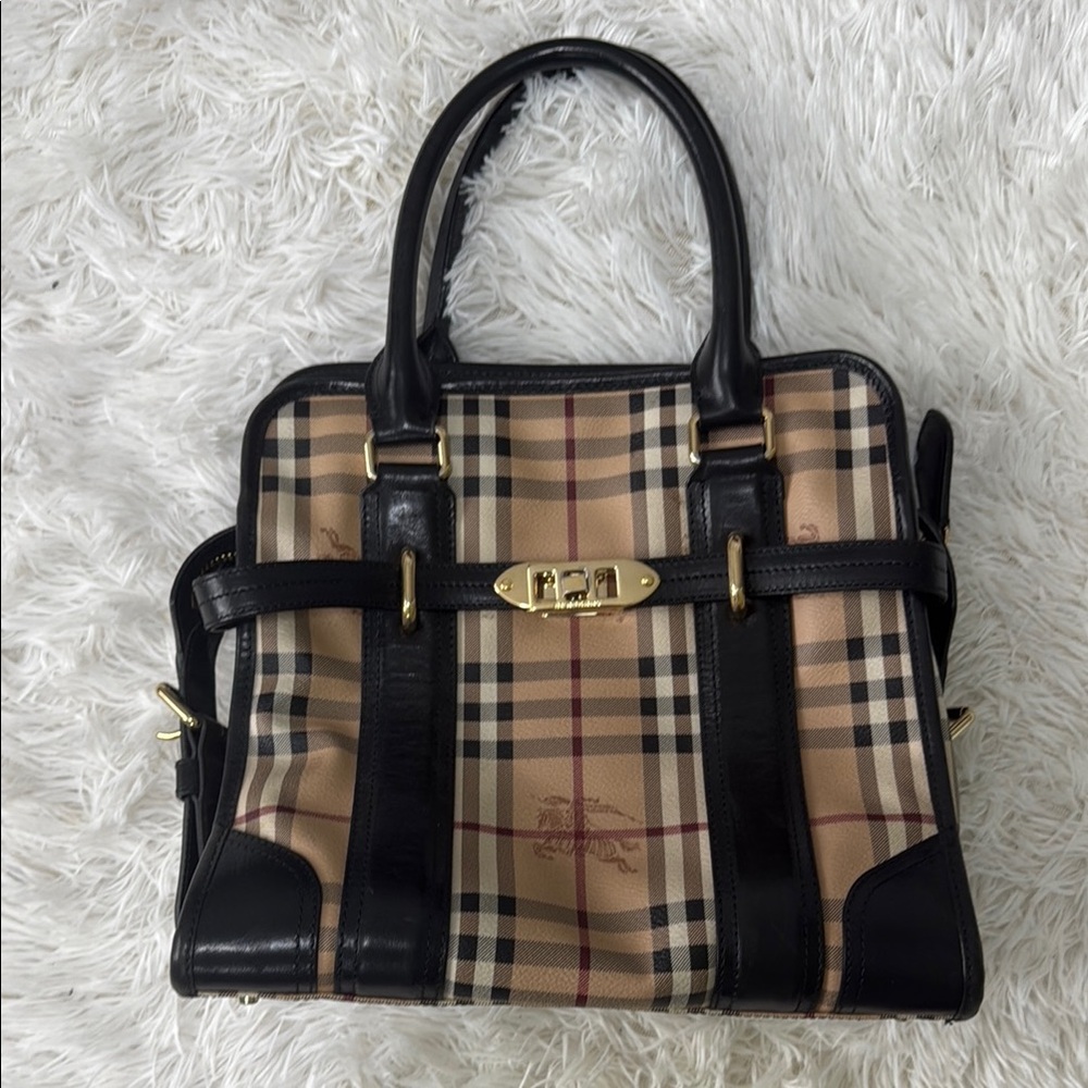 Burberry Beige and Black Plaid Satchel